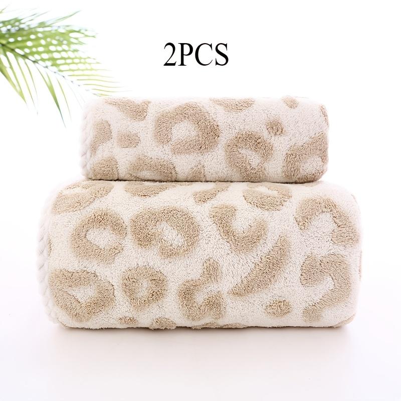 2pcs/set Coral Fleece Bath Towel Set  Thickened Absorbent Leopard Print Jacquard Towels for Home Unisex Soft Bathroom Towels