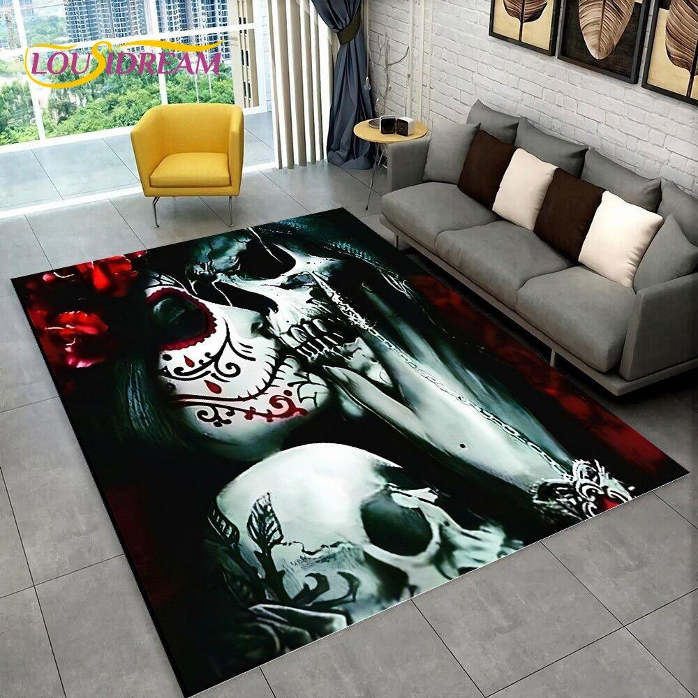 Teppich mit 3D-Motiv, Gothic-Horror, weiblicher Totenkopf, totes Mädchen, Teppich für Zuhause, Wohnzimmer, Schlafzimmer, Sofa, Fußmatte, Dekor, rutschfeste Bodenmatte