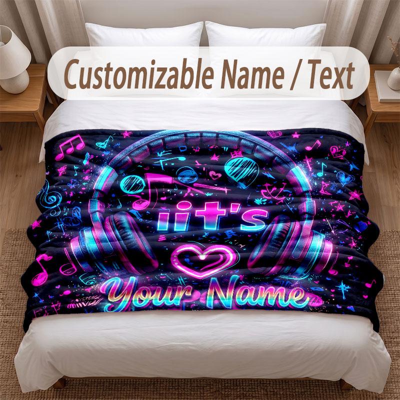 Music Theme Soft Blanket Personalized Custom Name Text Print Warm Blanket Home Sofa Bedroom Decor