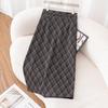 Women's Flocked Plaid Skirt 2026: Winter Elastic High Waist A-line Hip-Covering Skirt