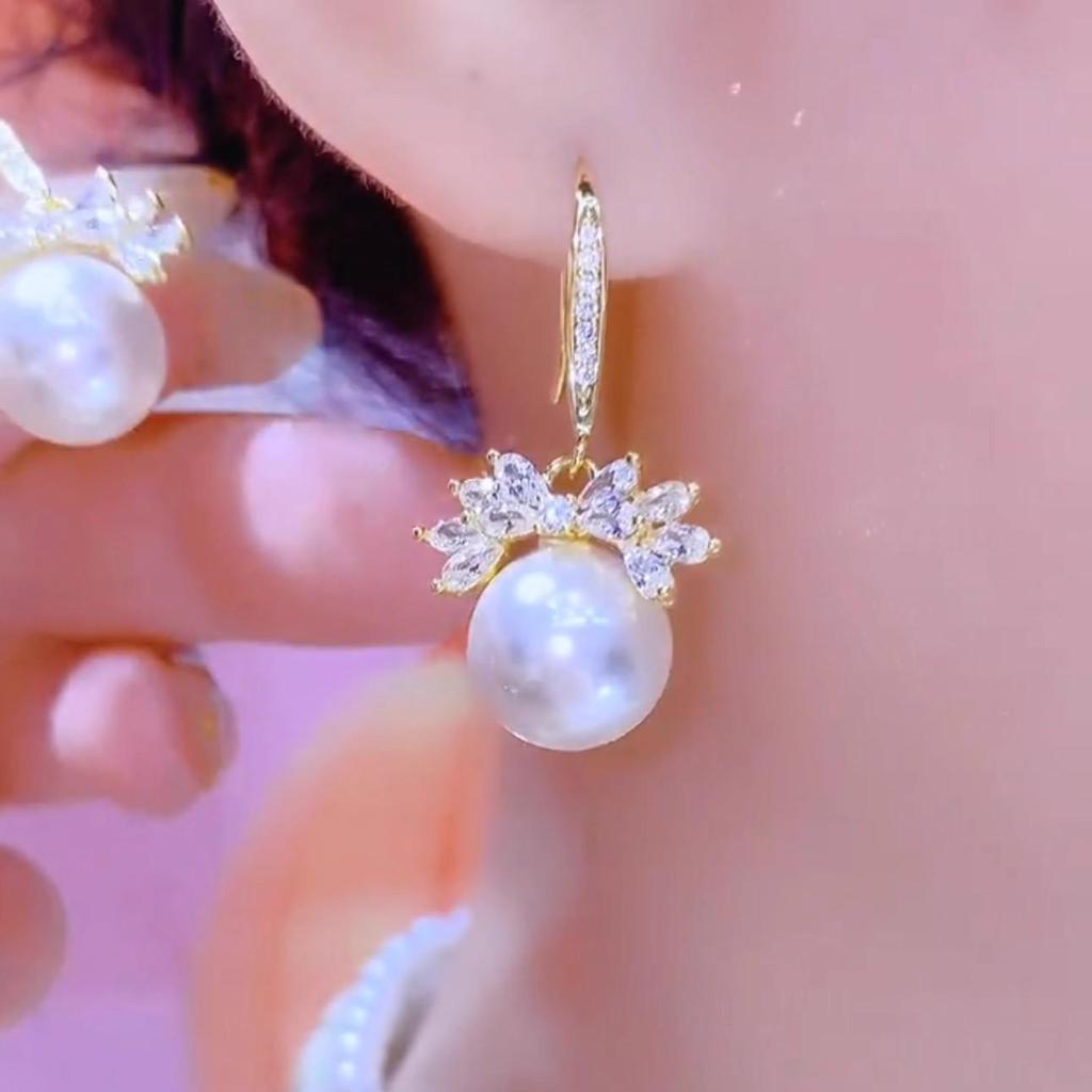 S925 Silber Perlen- und Diamant-Steckohrringe - Göttinnen-Stil & High-End-Mode