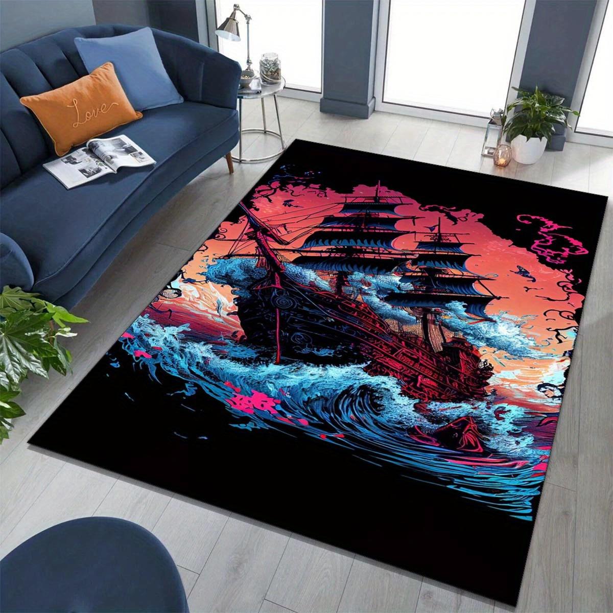 

Графический ковер-пазл с пиратским кораблем - Полиэстеровый нескользящий коврик для пола для гостиной, спальни, столовой - Большой размер 50x80cm