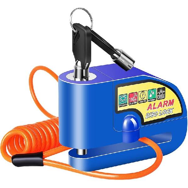 Motorcycle Alarm Disc Brake Lock, Motorcycle Locks Anti-Theft Security Wheel Disc Lock Waterproof 110DB Alarm Sound With 5Ft Reminder Cable Keys And