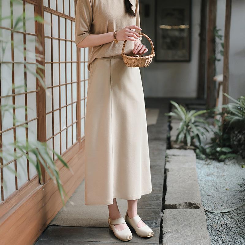 

Johnature Women Vintage A-Line Skirts Spring Solid Color Casual Skirts XXL