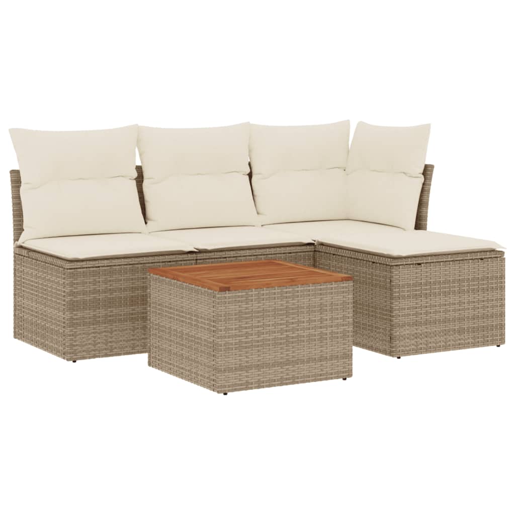 5 piece garden sofa set with cushions beige poly rattan