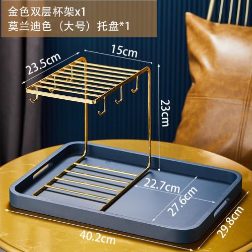 Cup Storage Rack Shelf Metal Cup Holder Double Layer Drain Rack Wooden Storage Tray Home Decorative Racks Cup Tumbler Holders