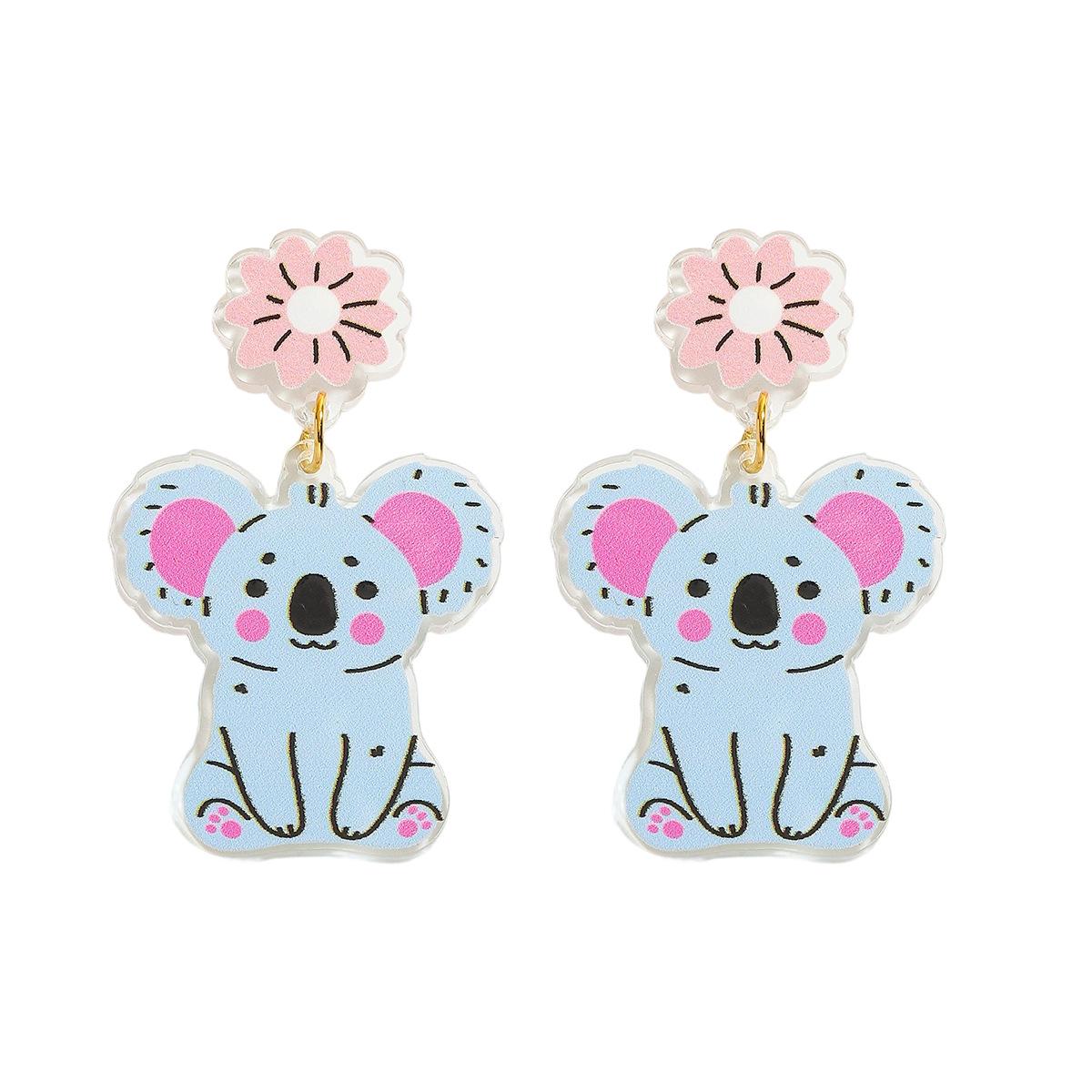 Милые Серьги-Тарелки Коала Цветочные Цветные Мультяшные Животные Серьги Повседневные Вечерние Простые Серьги