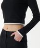 MUSINSA STANDARD WOMAN Women'S Slim Crop Square Neck Ringer Long Sleeve T-Shirt [Black/White]