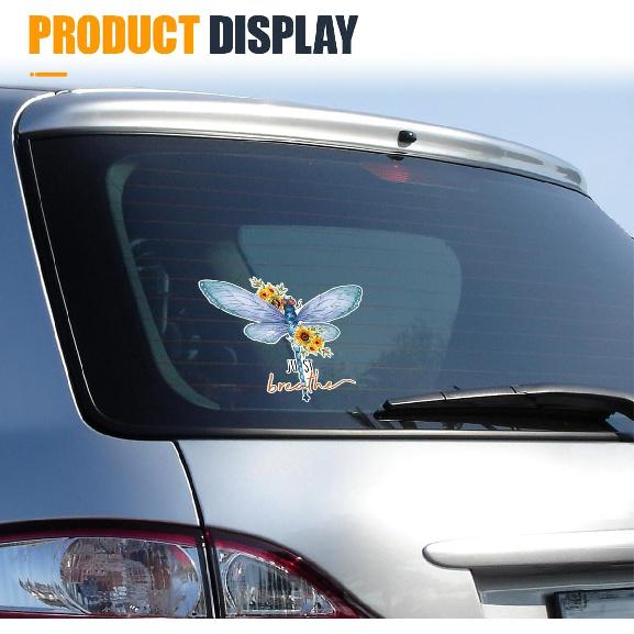 Just Breathe Dragonfly Car Sticker Decal, Vinyl Waterproof Automotive Window Sticker, Vintage Sun Flower Vehicle Bumper Decal, Positivity Auto