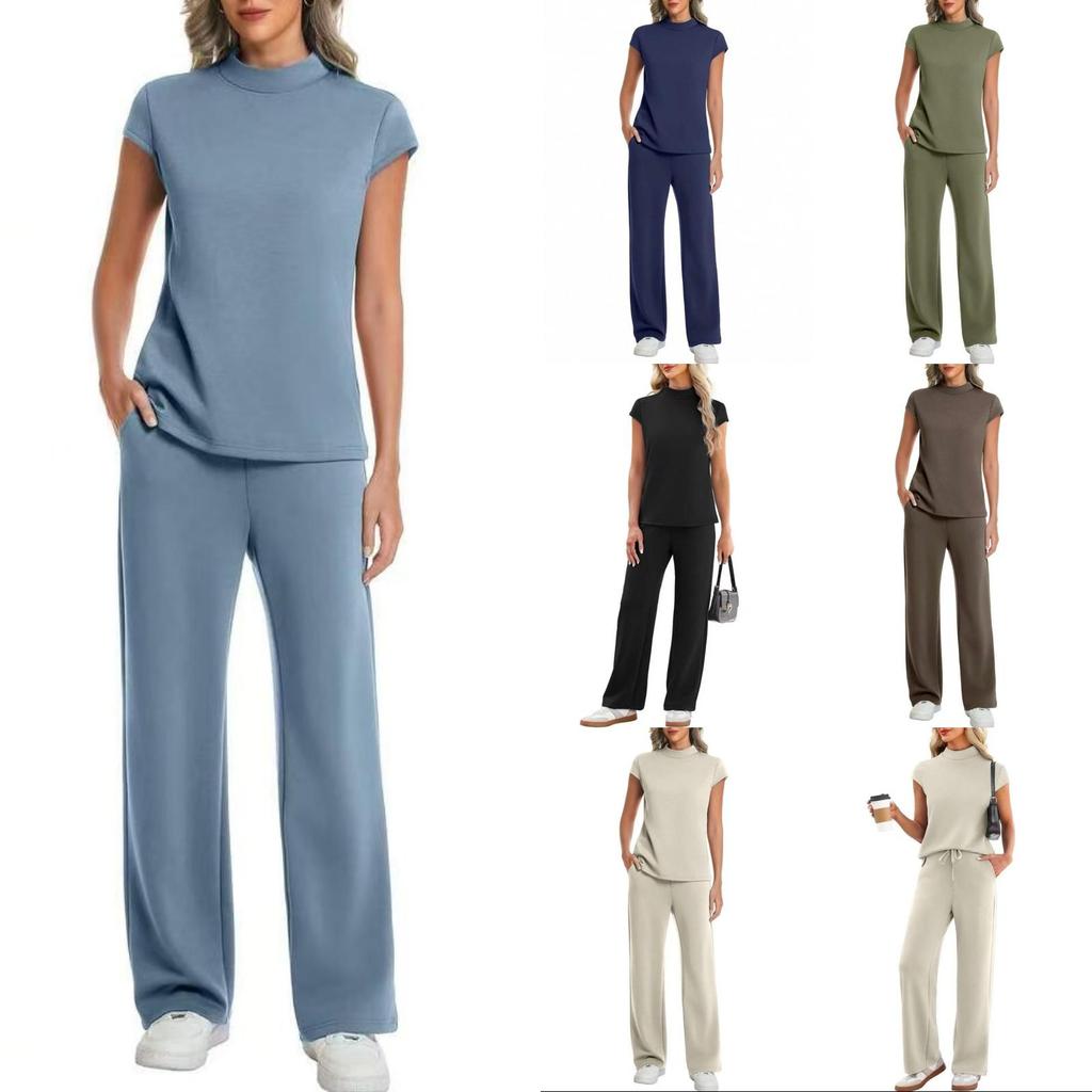 Fashion Women's Round Neck Short Sleeved Pants Fashion Casual Suit