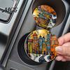 Easy Clean Car Coasters 2PCS Coasters, Oil Painting Print, Decorative Non-Slip Thermal Pads, Stain-Resistant Modern Accessory Gift to Cup Holders, for