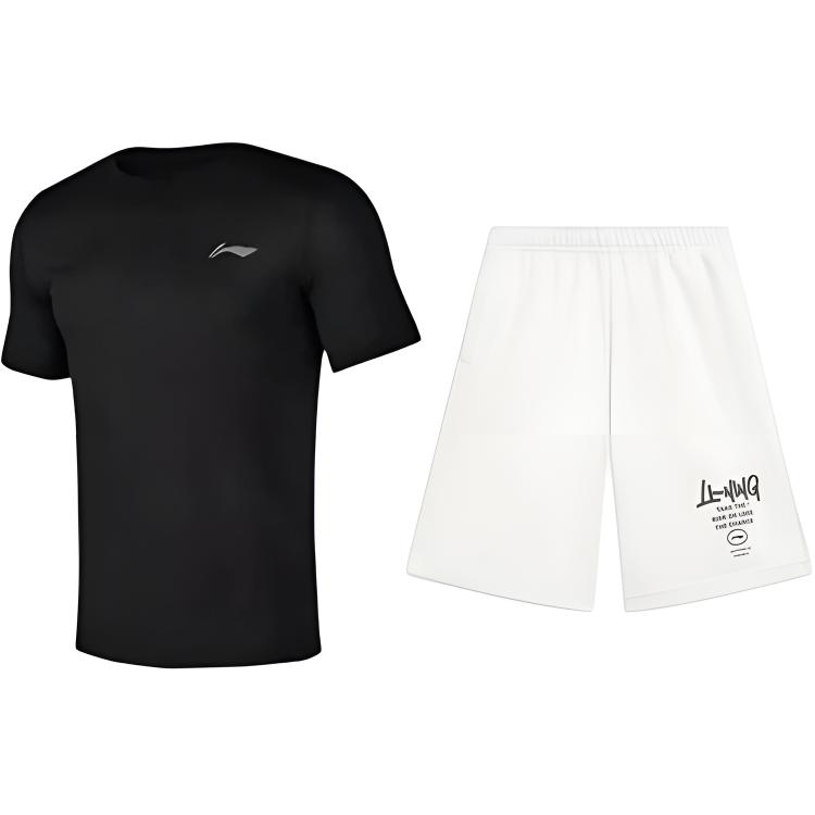 

Li Ning Футболка с принтом букв, простая, удобная, дышащая, универсальная, с круглым вырезом, пуловер, с коротким рукавом, повседневный спортивный костюм YTSU145-2+AKST593-7 L