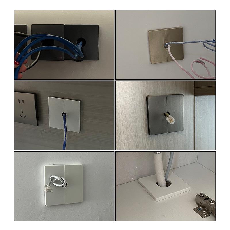 Square Detachable Cable Hole Cover Plate – Adhesive Decorative Wall Plug with Buckle for TV.