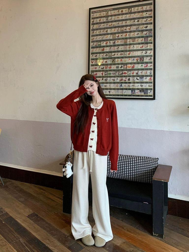 Women's Korean Sweet Bow Knot Two-Piece Cardigan Sweater - Autumn/Winter Brightening Top