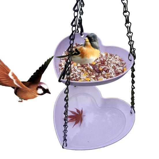 Hanging Bird Feeder for Outdoors Two-Tier Wild Bird Feeder Heart Shaped Seeds And Water Feeder Tray for Outside Garden Patio Deck Yard