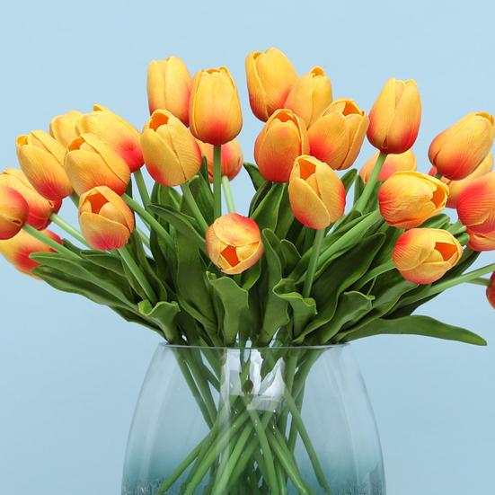 5 Pcs Artificial PU Tulip Real Touch Fake Flower Bouquet Fake Floral Arrangement for Wedding Spring Home Office Party Decoration