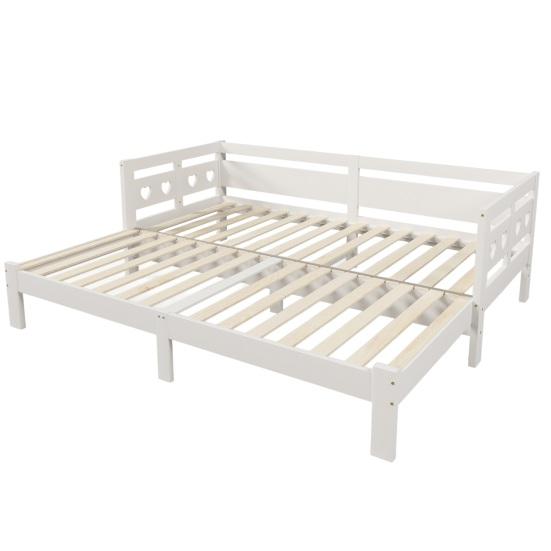 Daybed, Pull-Out Bed, 90 x 200cm, Solid Pine, with Second Sleeping Space And Roll-Up Slatted Frame, Heart-Shaped Bed,
