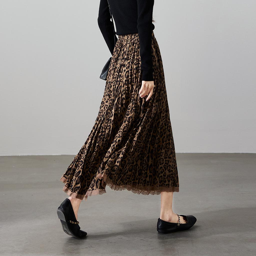 Leopard print high waisted skirt for 2026 spring fashion, loose and versatile, slimming mid to long A-line umbrella skirt