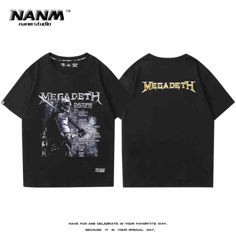 2024 MEGADETH Metal Band Short Sleeve T-shirt Men's and Women's New Summer Cotton Street Rock Trend Print Half Sleeve