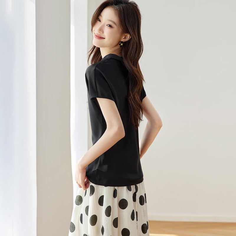 Srcr 22 Momme Silk Drape Neck Short Sleeve Top