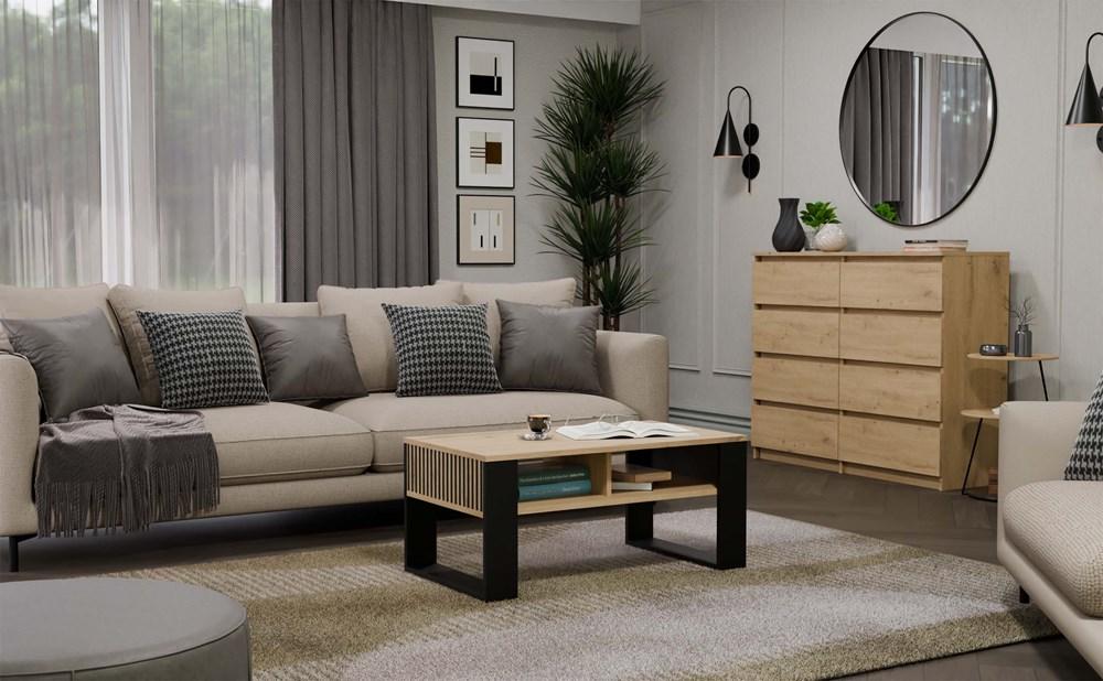 Modern 2P SLIM Coffee Table, Artisan Oak, Black