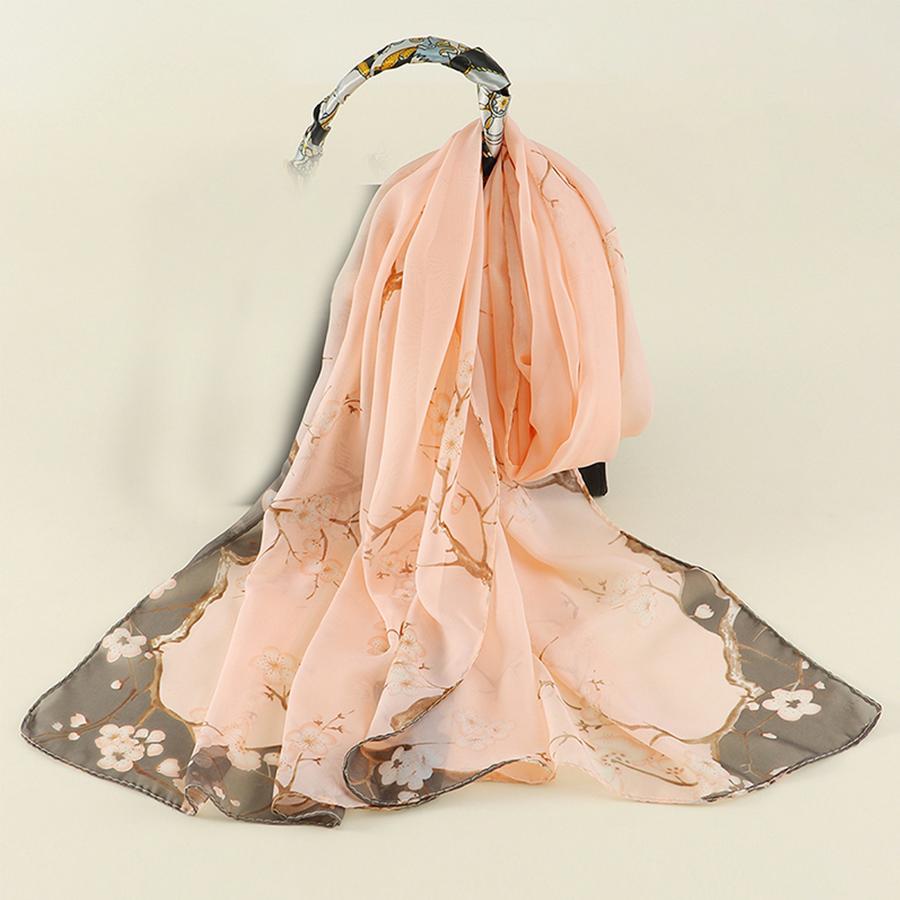 

Женский шифоновый шарф с рисунком цветка сливы, имитация шелкового шарфа, длинный газовый шарф, солнцезащитная сумка на плечо, платок на голову 50X150cm