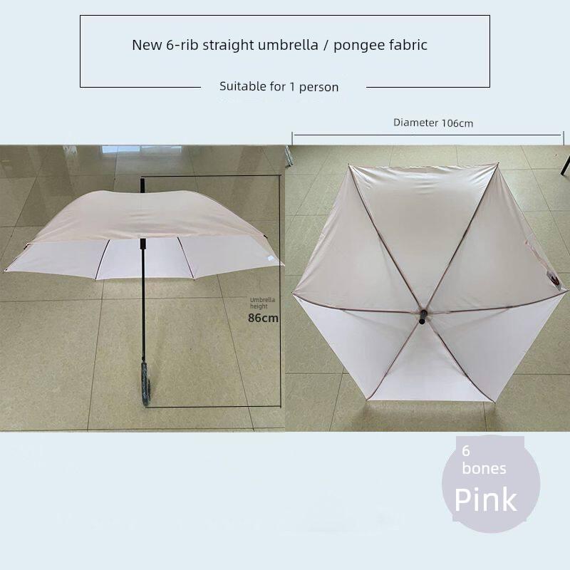 Long-Handled Curved Hook Umbrella with 6 Ribs, Semi-Automatic Sunshade and Sun Protection, Dual-Use for Men and Women, Suitable for Children and