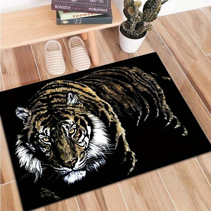 Flannel Printed Tiger Rug Realistic Animal Design Soft Fleece Floor Mat Living Room Carpet Wildlife Decor Artistic Rugs