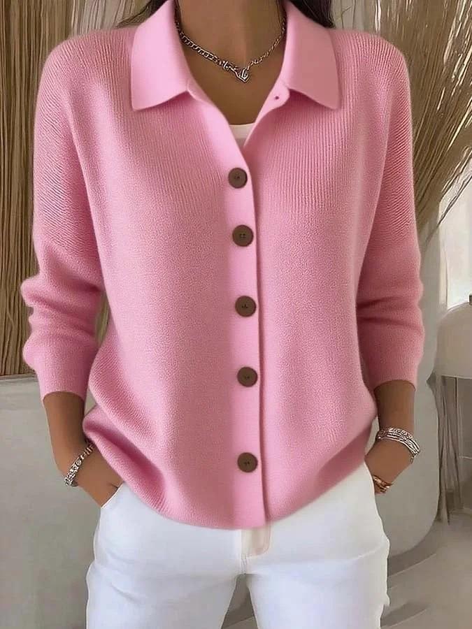 2025 Women's Solid Button Knit Lapel Cardigan Sweater - Autumn/Winter Casual Fashion