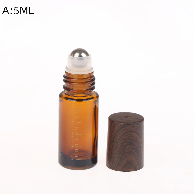5ml 10ml Bursztynowe Przezroczyste Szklane Butelki Roll-on Plastikowa Nakrętka Imitująca Drewno Próbne Buteleczki z Kulka do Olejków Eterycznych Perfum