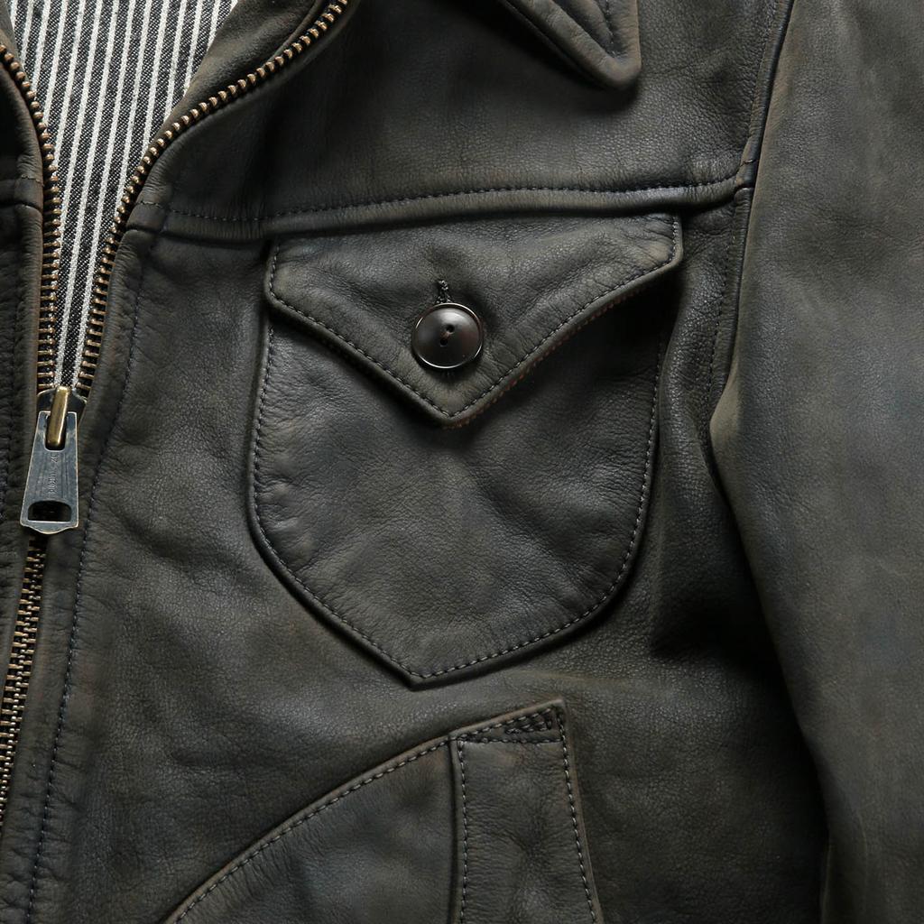 Old matte yellow cowhide Mendoza motorcycle jacket American retro four-pocket men's short leather leather jacket