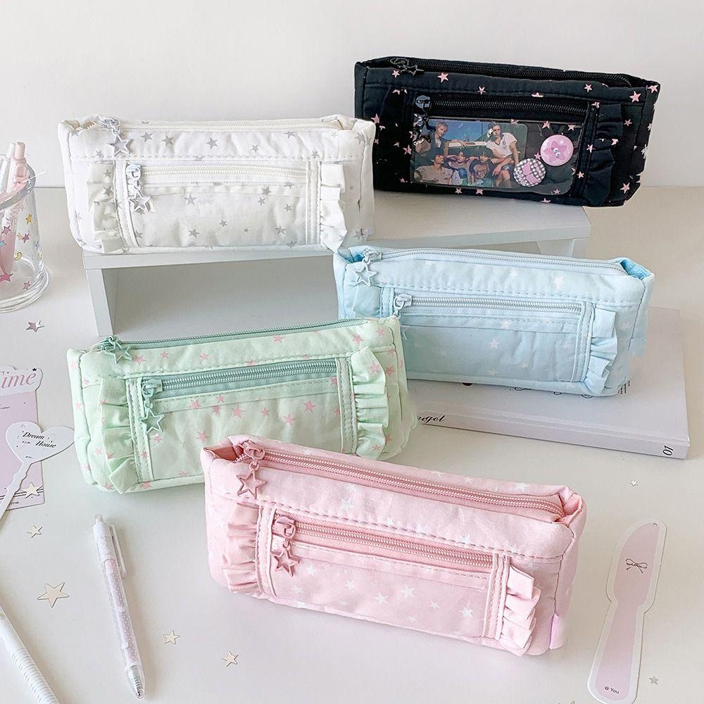 Printed Star Pencil Case Large Capacity Makeup Bag Trendy Pen Organizer School Office Supplies