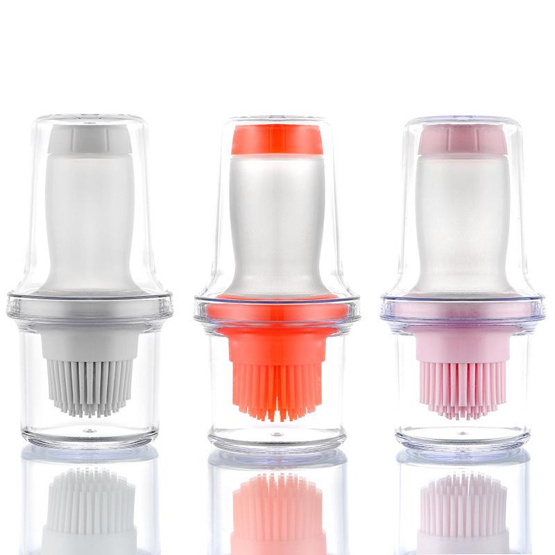 1pcs Silicone Press-on Oil Bottle Brush with Storage Lid Baking Oil Brush Sauce Brush Brush Oil Pot Frying Beef Steak Kitchen Tools