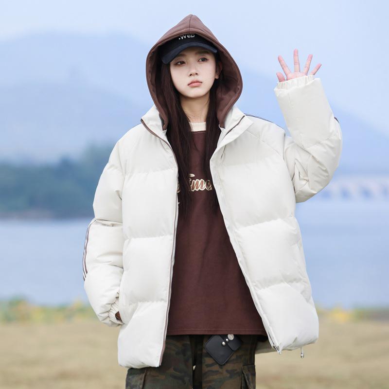 Men's 2025 Winter Casual Hooded Cotton Jacket - Fake Two-Piece Design with Three Stripes, Thick and Warm Padding.