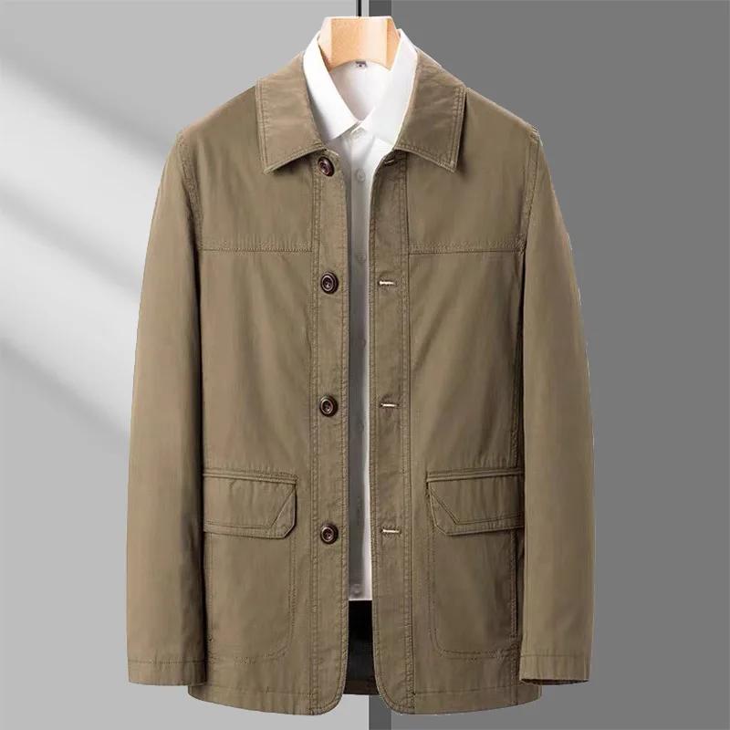 Men's Cotton Jackets Fashion Simple Spring Autumn Loose Lapel Button-Up Coats Men Business Casual Tops