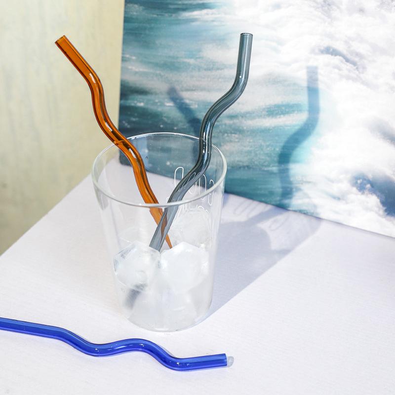 1Pc High Borosilicate Colorful Glass Straws Eco-Friendly Glass Wavy For Juice Cocktails Kitchen Party Bar Drinkware