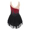 Girls Color Block Sheer Mesh Patchwork Dress Sleeveless Shiny Rhinestone Design Figure Skating Performance Gown