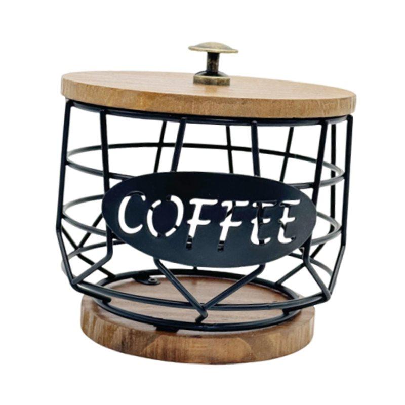 

Coffee Pod Holder With Wooden Base Sturdy Iron Cup Shaped Storage Organizer For Kitchen Counter, Cafe Bar, Office Desktop