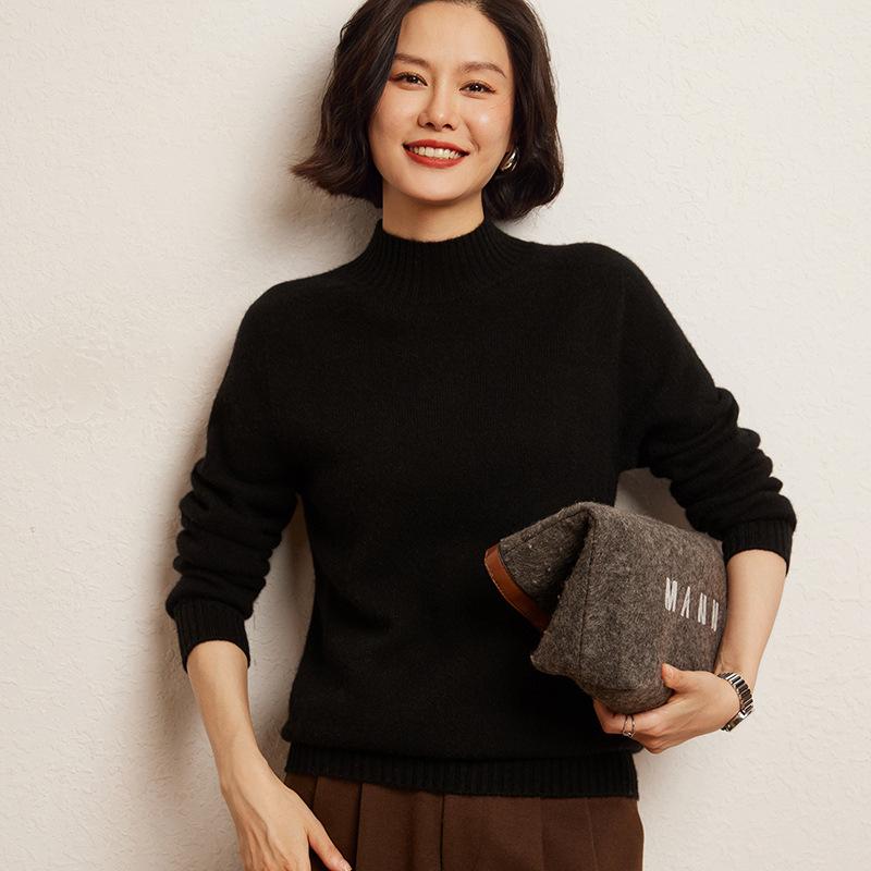 

Осень и Зима Однотонный Корейский Вязаный Кашемировый Свитер: Полувысокий воротник, Пуловер, Свободный крой XL