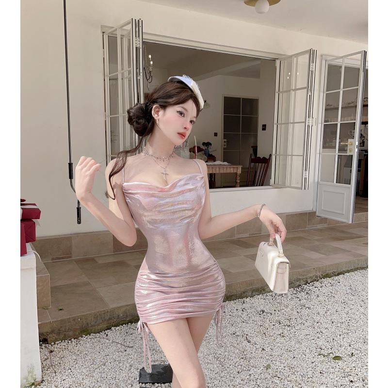 Pure Desire: Spicy Girl Shiny Spaghetti Strap Birthday Dress - Sexy Low-Cut, Hip-Hugging, Formal for Women Small