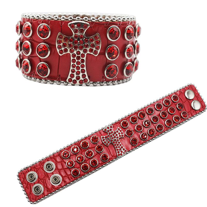 Trendy Punk Hip-hop Rhinestone Bracelet, Personalized Diamond-encrusted Colorful PU Leather Bracelet