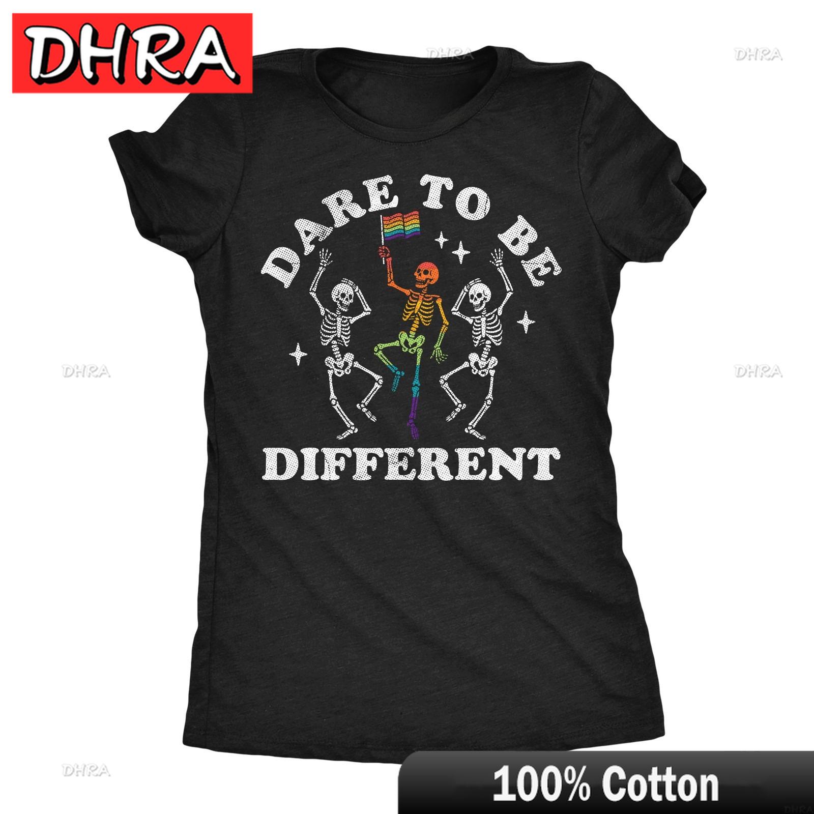 

Womens Funny T Shirts Dare To Be Different Awesome Rainbow Skeleton Graphic Cotton Tee Vintage Funny Shirt Y2K Cool Retro Boho 4XL