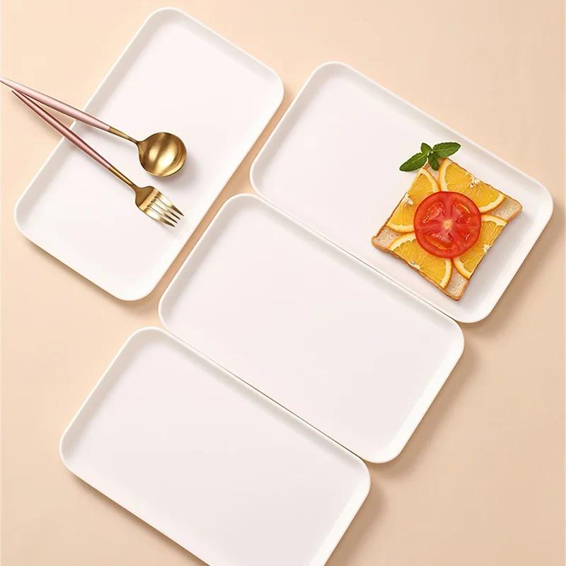 White Plastic Tray, Multi-function, Rectangular Storage Tray, Nordic Simple, Home, Kitchen, Supplies, Fruit, Dessert , 29*17cm