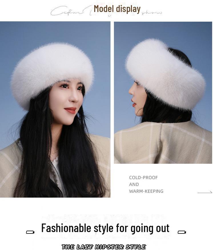 Damenhut aus Kunstfuchsfell mit Hohlkopf und Haarschmuck - Verdickt für Wärme