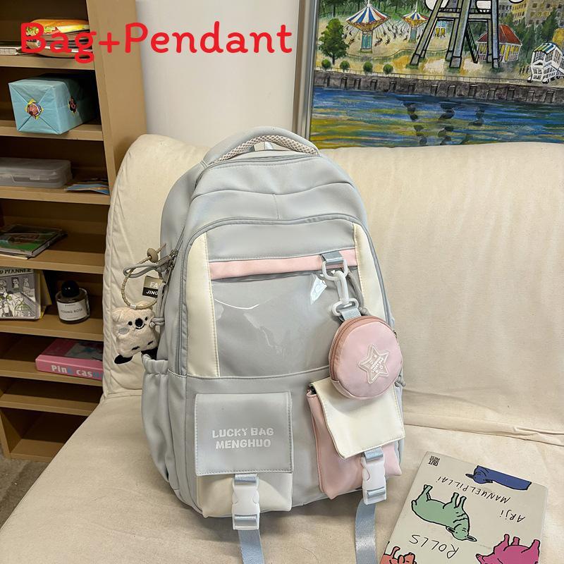 College Style Backpack With Color Block Design And Padded Shoulder Straps For School Use