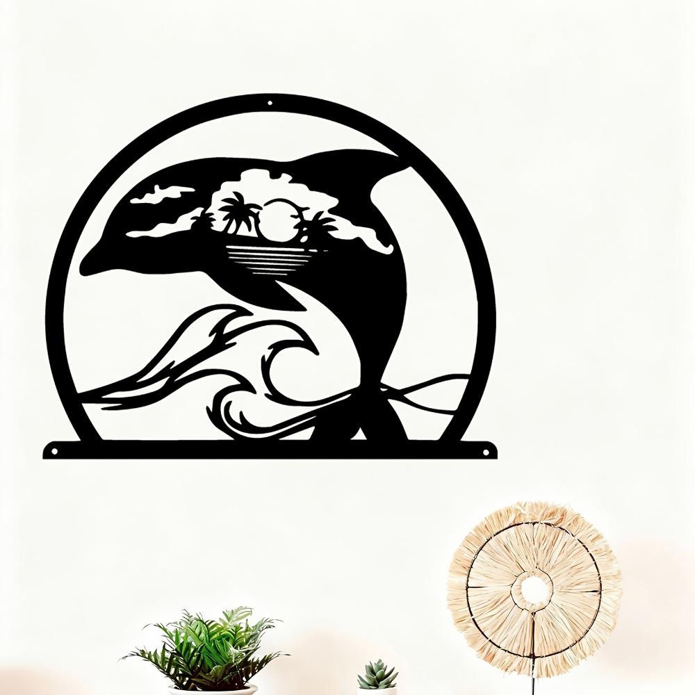 1pc Dolphin Ocean Metal Wall Art, Leaping Marine Sculpture, Weather Resistant Iron Mural for Coastal Nautical Decor Patio Garden Fence, Holiday Gift