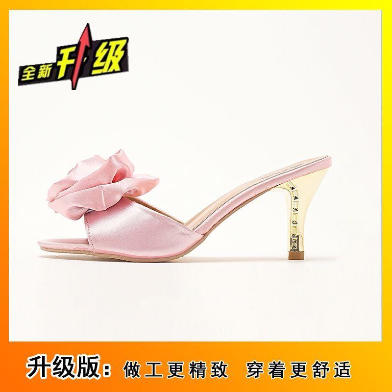 

Flower stiletto high heel one-word slippers women s shoes 2025 new summer fairy sandals wear sweet slippers woman 43