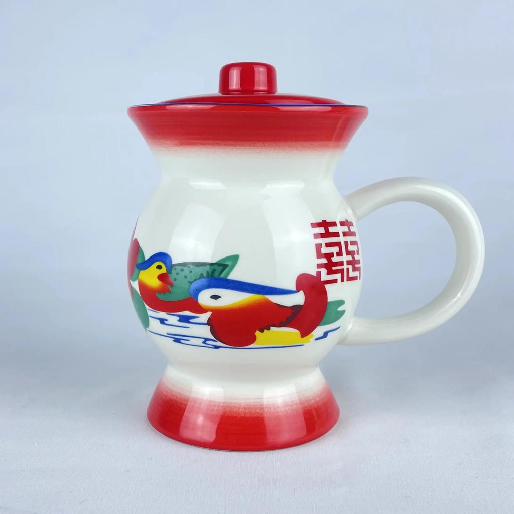 Mug Ceramic Spittoon Shape Water Cup Animal Printing in-Glaze Decoration Retro Funny Personalized Custom Red Blue Chinese Style
