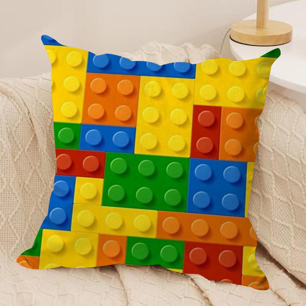 Building Blocks Deco Cushion Cover Soft Plush Fabric DoubleSided Printed Sofa Cushion Cover for All Seasons Home Decor Gift