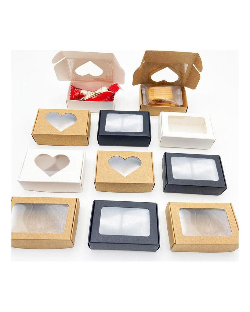 25KS Kraft papírová krabička s průhledným okénkem Domácí krabičky Dárky Balení Krabičky na sušenky Balení Krabička bonboniéra Dárek k narozeninám